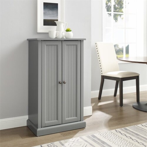 Crosley Seaside Wooden Coastal Accent Cabinet in Distressed Gray