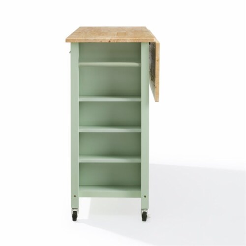 Crosley Furniture Savannah Wood Top Drop Leaf Kitchen Island/Cart in Mint Green Perspective: back