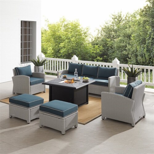 Crosley Furniture Bradenton 6 piece Metal Outdoor Sofa Set in Navy