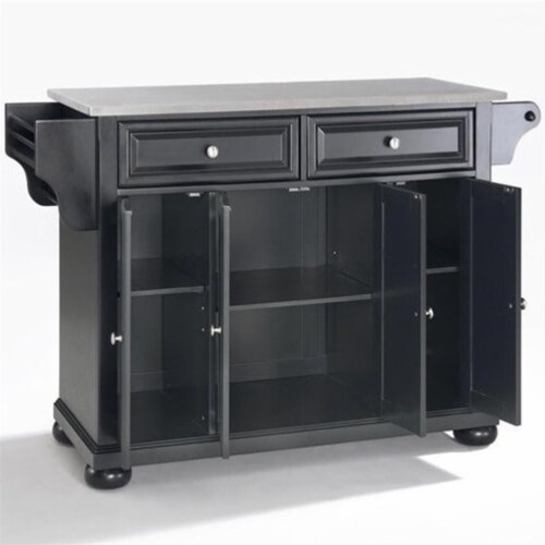 Crosley Alexandria Stainless Steel Top Kitchen Island in Black Finish Perspective: back