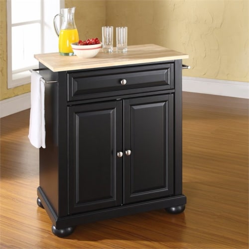 Alexandria Natural Wood Top Kitchen Island in Black - Crosley Perspective: back