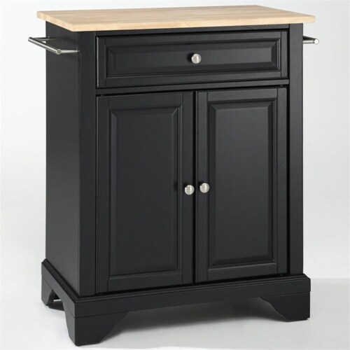 Crosley LaFayette Natural Wood Top Portable Kitchen Island in Black Finish Perspective: back