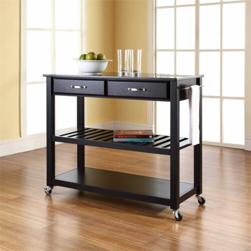 Kitchen Cart Island Solid Black Granite Top in Black - Crosley Perspective: back