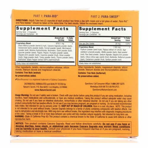 Nature's Secret Parastroy Cleanse & Sweep the Intestinal Tract Dietary Supplement Perspective: back