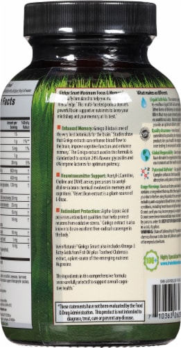 Irwin Naturals Advanced Ginkgo Smart Focus & Memory Dietary Supplement Soft Gels Perspective: back