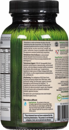 Irwin Naturals Dual Action Testosterone-Extra Fat Burner Dietary Supplement Liquid Soft Gels Perspective: back