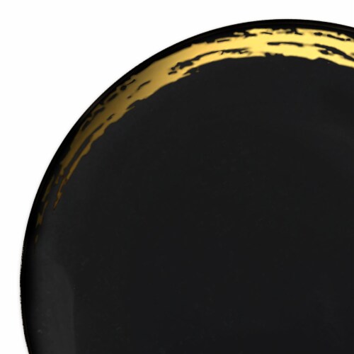 10.25  Black with Gold Moonlight Round Disposable Plastic Dinner Plates (120 Plates) Perspective: back