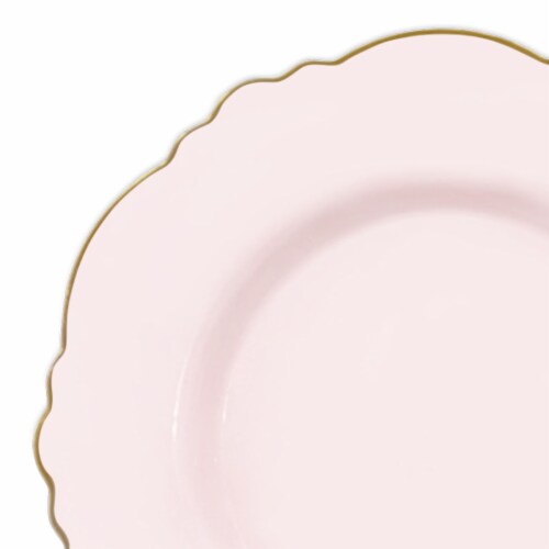 Pink with Gold Rim Round Blossom Disposable Plastic Salad Plates - 7.5" (120 Plates), 120 Plates ...