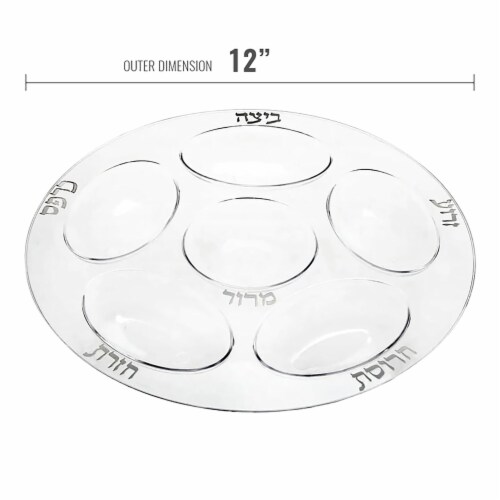 12  Clear with Silver Round Section Tray Disposable Plastic Seder Plates (24 Plates) Perspective: back