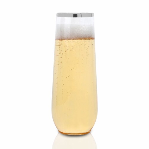 9 oz. Clear with Silver Stemless Plastic Champagne Flutes (64 Glasses) Perspective: back