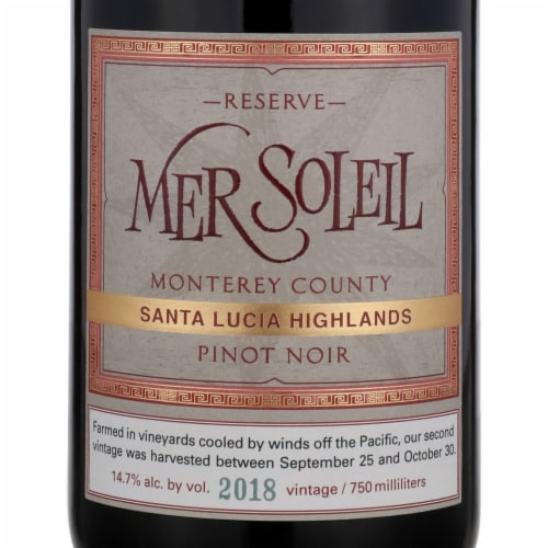 Mer Soleil Reserve Pinot Noir California Red Wine Perspective: back
