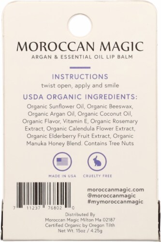 Moroccan Magic® Organic Argan & Essential Oil Elderberry & Manuka Honey Lip Balm Perspective: back