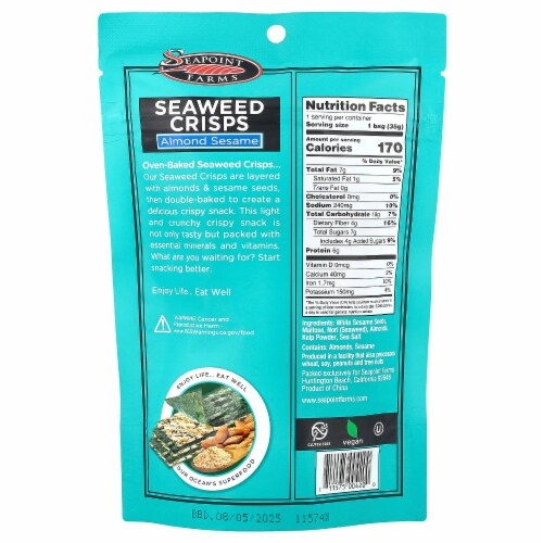 Seapoint Farms Seaweed Crisps Almond Sesame - 1.2 oz (35 g) Perspective: back