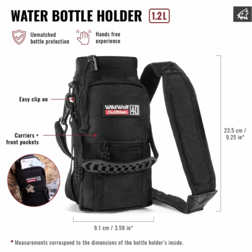Wild Wolf Outfitters 40oz Bottle Holder Black - Military Grade w/ 2 Pockets & Shoulder Strap Perspective: back