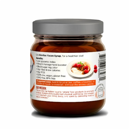 Certified Organic Pure Yacon Syrup USDA - Natural Sweetener Rich in Antioxidants, Glass Jar Perspective: back