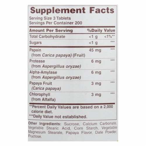 American Health - Papaya Enzyme With Chlorophyll Chewable - 600 Chewable Tablets Perspective: back