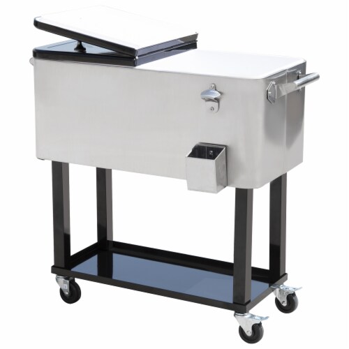 80qt Patio Portable Rolling Cooler Cart Stainless Steel Outdoor Ice Beer Chest Perspective: back