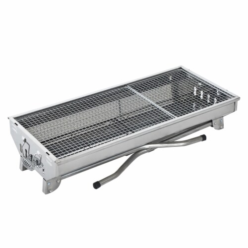 29 Fordable BBQ Charcoal Grill Stainless Steel Backyard Cooker Silver Party Perspective: back