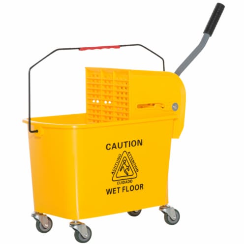 5 Gallon Mini Press Mop Bucket with Wringer 20L Rolling Cart Yellow Perspective: back