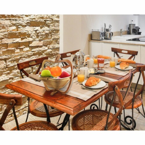 Juvale Apple Design Collapsible Bamboo Fruit Bowl - Fruit Basket, Brown, 10.5 x 11.7 x 8.7 Perspective: back