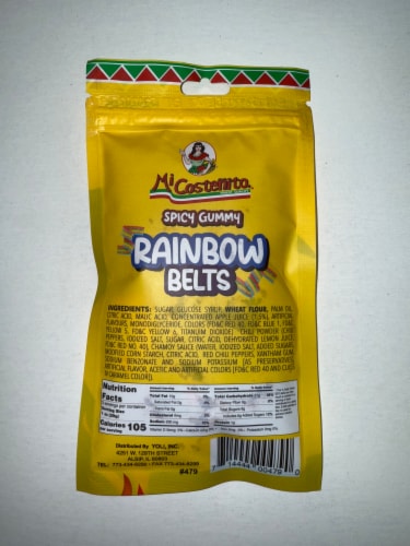 Mi Costenita® Spicy Gummy Rainbow Belts Candy Bag Perspective: back
