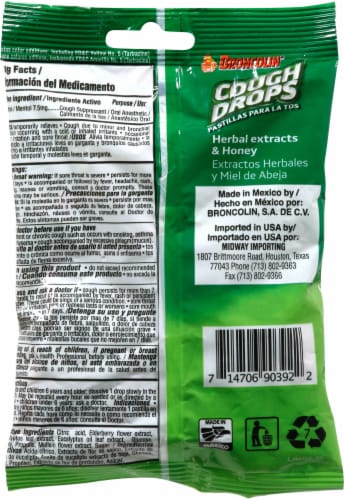 Broncolin Honey-Lemon Cough Drops Perspective: back