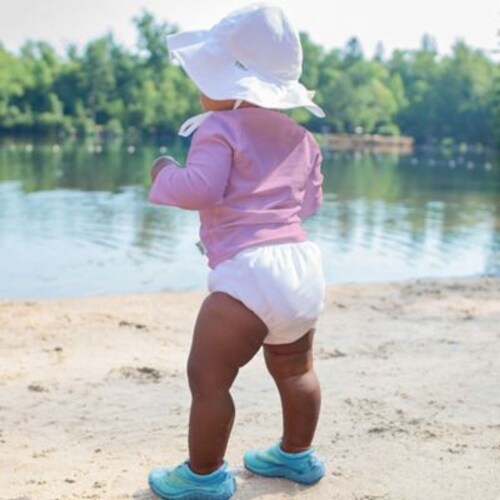 Green Sprouts Snap Reusable Absorbent White Swimsuit Diaper Perspective: back