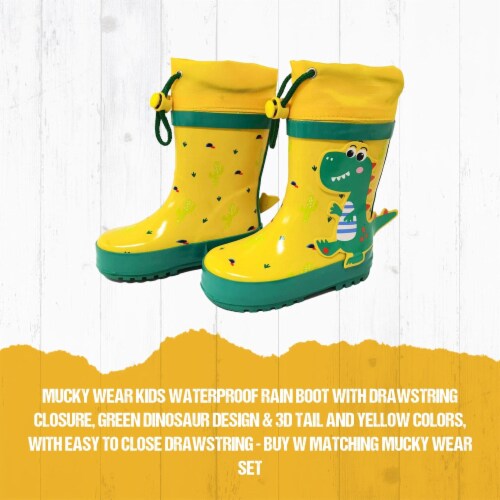 Toddler Drawstring Boot Toddler Green Yellow Dinosaur Rain Boot