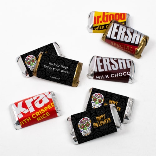 41 Pcs Halloween Candy Party Favors Hershey's Miniatures Chocolate - Sugar Skulls Perspective: back