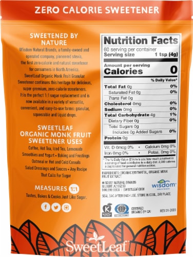 Sweet Leaf® Organic Monk-Fruit Sweetener Perspective: back