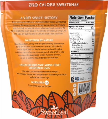 Sweetleaf Monk Fruit Organic Granular Sweetener Perspective: back