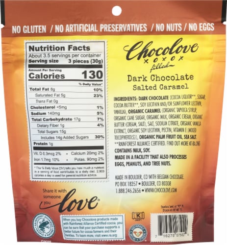 Chocolove Salted Caramel Dark Chocolate Bites Perspective: back