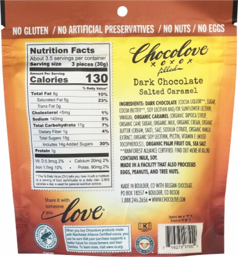Chocolove Salted Caramel Dark Chocolate Bites Perspective: back