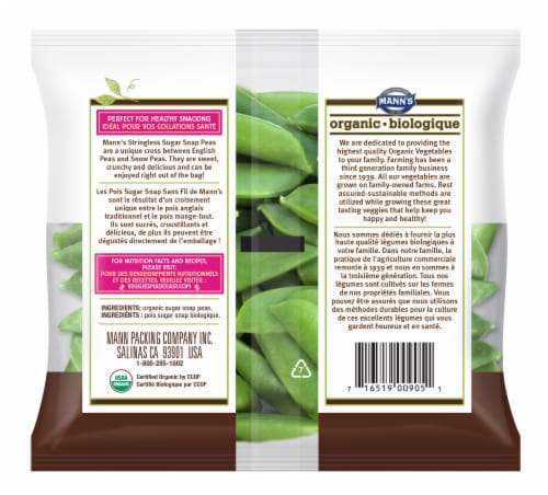 Mann's Organic Sugar Snap Peas Perspective: back