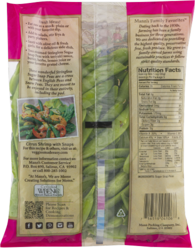 Mann's Family Favorites Stringless Sugar Snap Peas Perspective: back