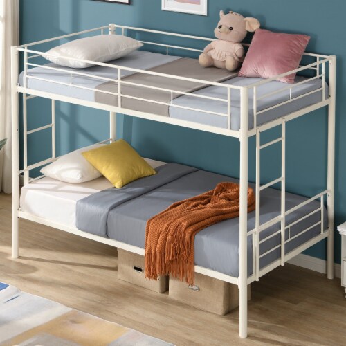 Mondawe Twin Over Twin Metal Bunk Bed Frame with 2 ladders Convertible Bunkbeds White Twin Gerbes Super Markets