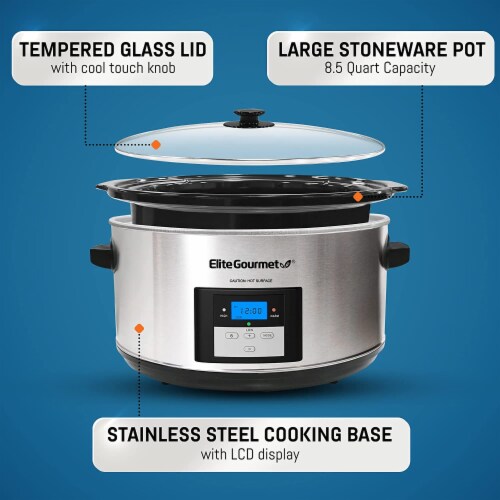 Elite Gourmet 8.5Qt. Digital Slow Cooker Stainless-Steel/Black MST