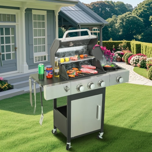 Mondawe 3-Burner Propane Gas BBQ Grill with Side Burner