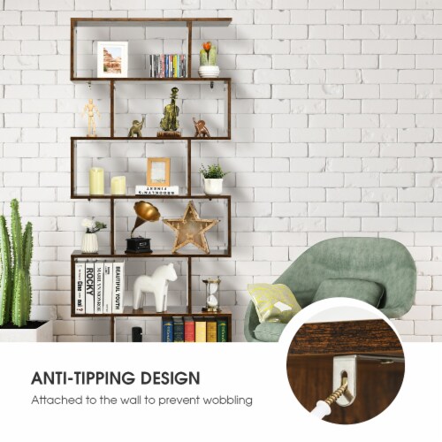 Slickblue 6 Tier S-Shaped Bookshelf Storage Display Bookcase Decor Z-Shelf Perspective: back