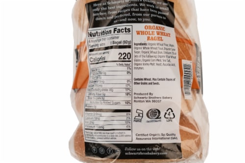 Schwartz Brothers Bakery Organic Whole Wheat Bagels Perspective: back