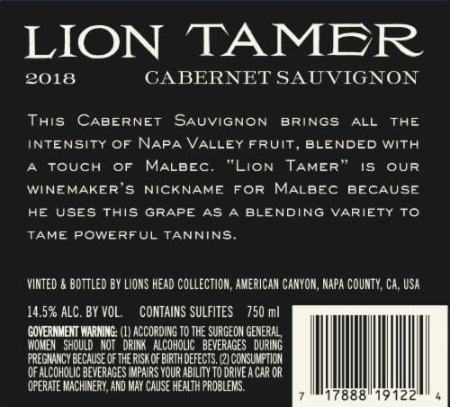 Hess Lion Tamer Cabernet Perspective: back