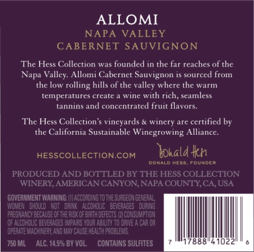Hess Estate Allomi Cabernet Sauvignon Perspective: back