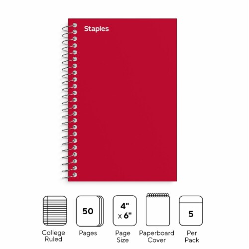Staples Memo Pads 4 x 6 College Assorted 50 Sh./Pad 5 Pads/PK (11495