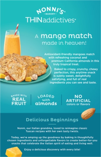Nonni's® THINaddictives® Mango Coconut Almond Thin Cookies Perspective: back