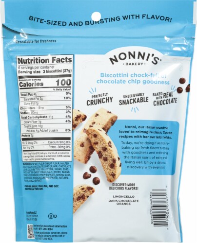 Nonni's Chocolate Chip Mini Biscotti Cookies Perspective: back