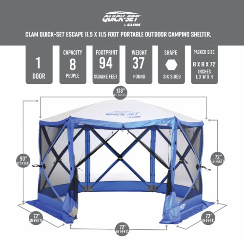 CLAM Quick-Set Escape Sport 11.5 x 11.5 Ft Tailgating Canopy Shelter Tent, Blue Perspective: back