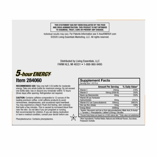 5-Hour® Extra Strength Ultra Orange Energy Drink Shot Multipack Bottles Perspective: back