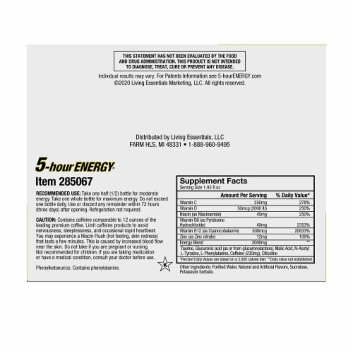 5-Hour Energy Pineapple Apricot Extra Strength Daily Immune Support Supplement Perspective: back