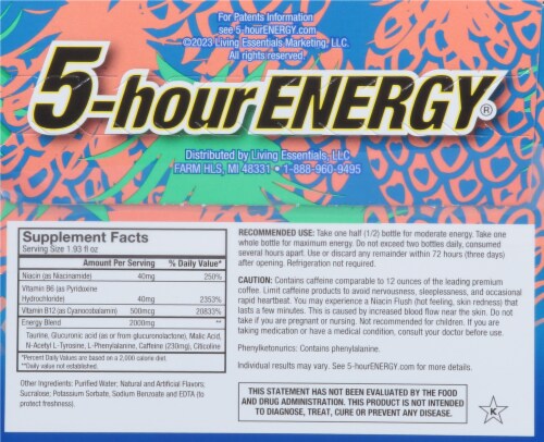 5 Hour Energy Tropical Burst Engergy Drink Perspective: back