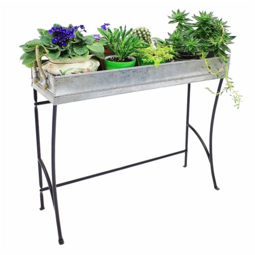 Achla Designs WT-04 Large Metal Windowsill Trestle Plant Stand w/ Removable Tray Perspective: back
